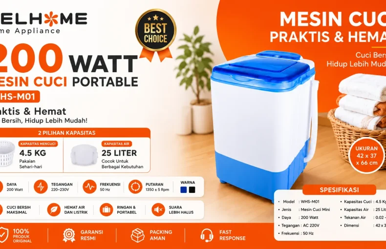 WELHOME Mesin Cuci Portable WHS-M01 4,5 Kg, Hemat Listrik