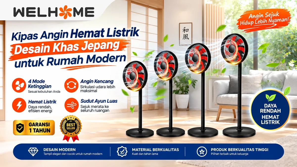 Welhome WH-1687 Kipas Angin Hemat Listrik Desain Khas Jepang untuk Rumah Modern