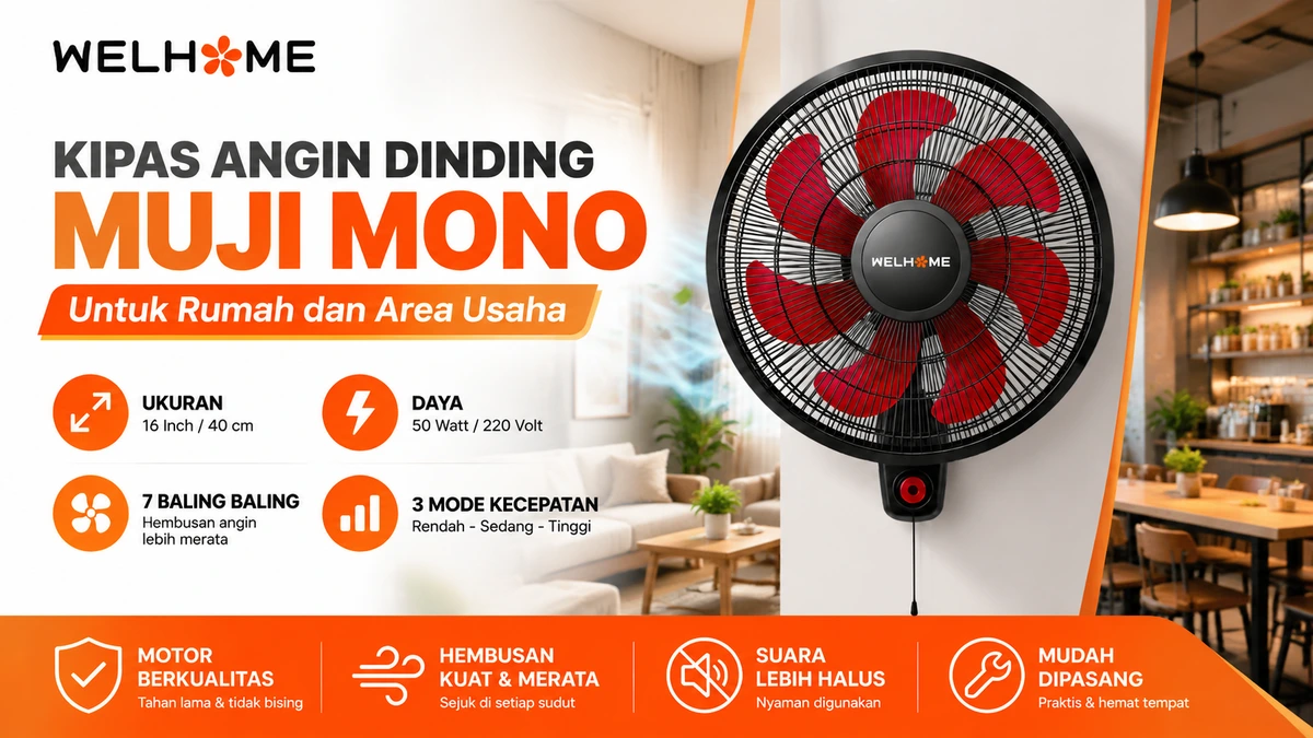 WELHOME Muji Mono 6 Kelebihan Kipas Angin Dinding untuk Rumah dan Area Usaha